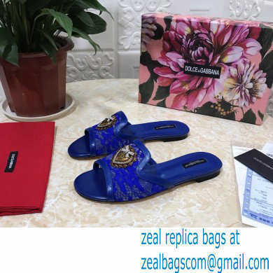 Dolce  &  Gabbana Lace Sliders Blue with Devotion Heart 2021
